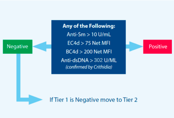 The AVISE Lupus Tier 1 algorithm tests for highly specific SLE markers necessary for the diagnosis of lupus.
