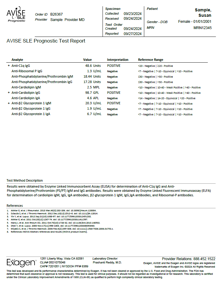 AVISE SLE Prognostic Test Report
